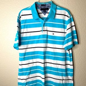 Tommy Hilfiger Striped Polo Shirt Size XL Turquoise Aqua